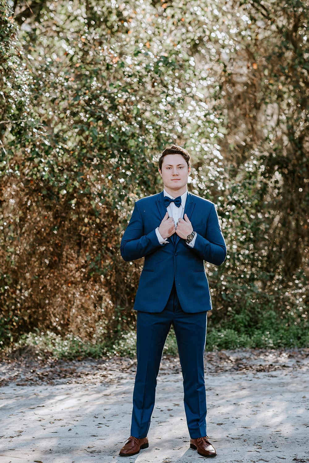 Model wearing a tuxedo